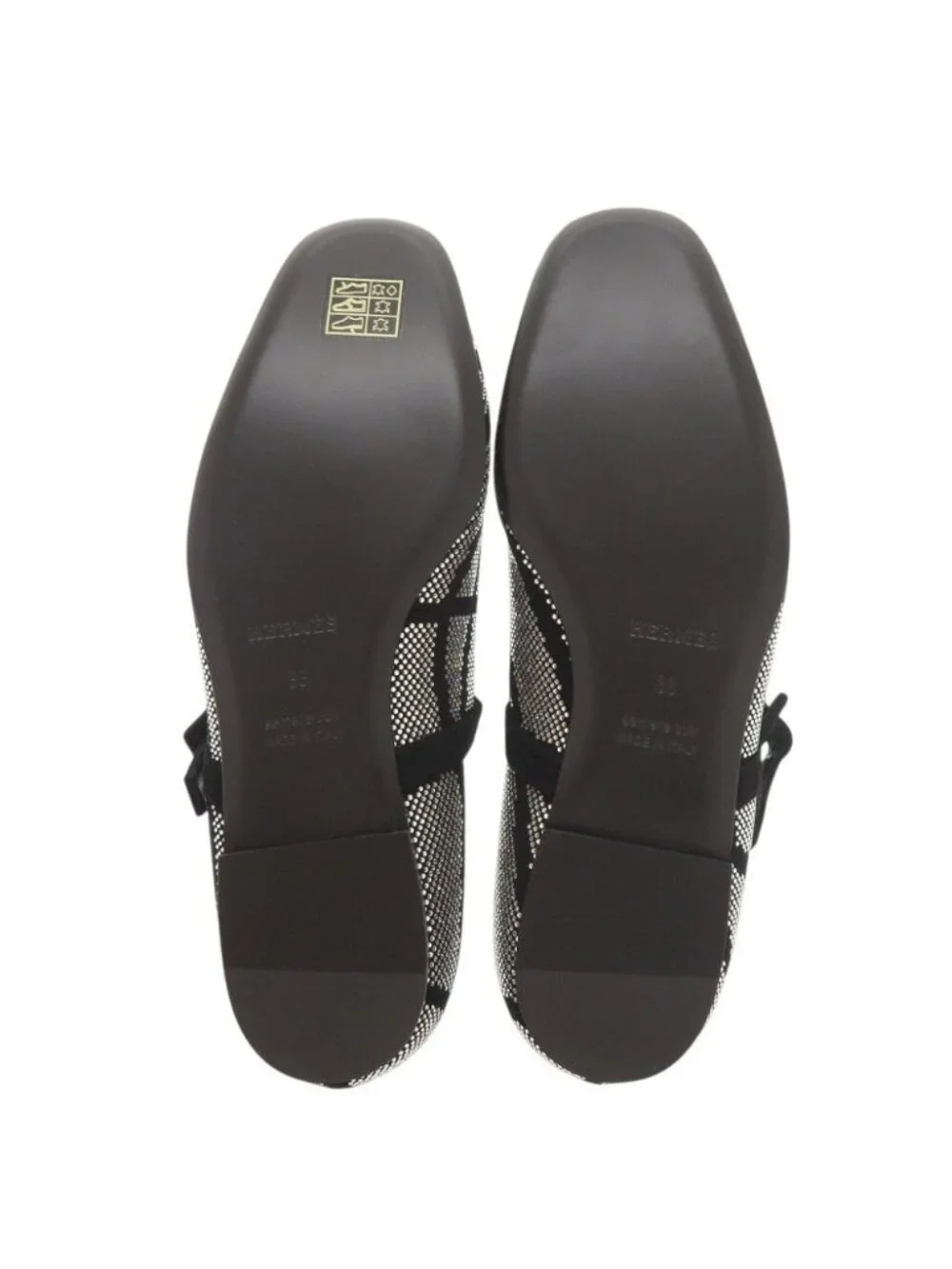 Hermes Light Ballet Flats 36 Suede Rhinestone Black Shoes Flat